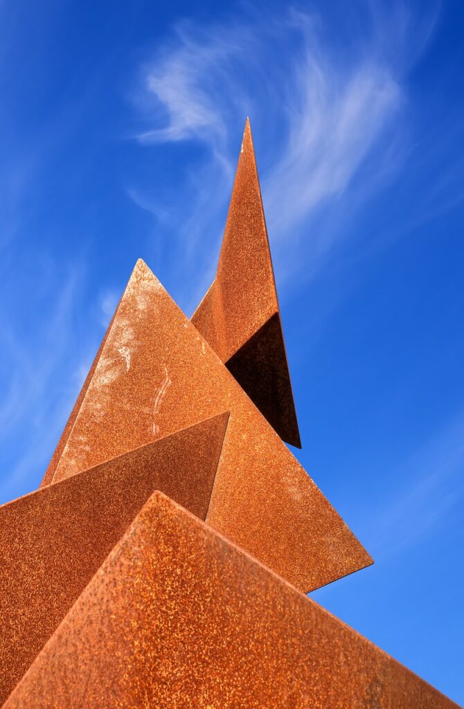 sculpture, metal, rusty, rusted, triangles, structure, artwork, sculpture, sculpture, sculpture, sculpture, sculpture, metal, triangles, triangles, artwork, artwork